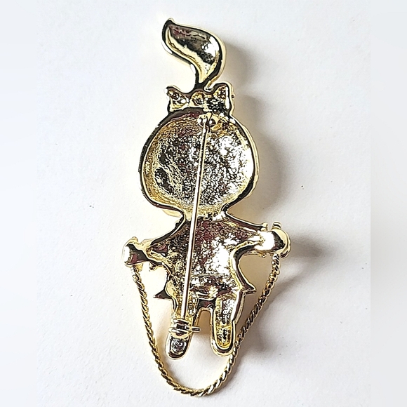 GIRL JUMPING ROPE PIN BROOCH - GOLDTONE AJC SIGNED - Picture 2 of 6